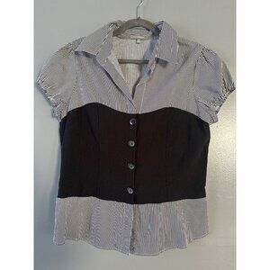 NY Collection XL Striped Button-Front Blouse Classic Career Academia spring